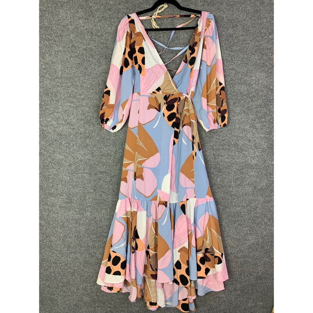 Anthropologie Hutch Bloom Wrap Midi Dress Size Small Open Lace Up Back